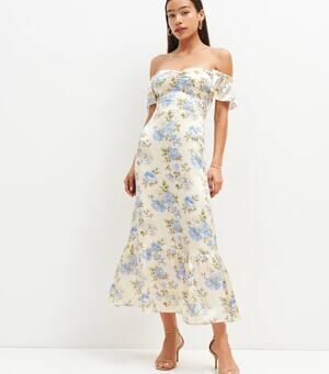 NWT Reformation Sianna 100% Silk Midi Dress Floral Print Off Shoulder Romantic 8